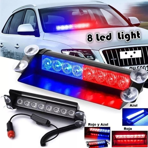 Baliza Led Azul Y Rojo Strobo 8 Led 12v Switch Funciones