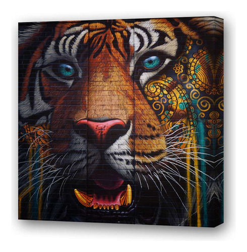 Cuadro 60x60cm Tigre Grafiti En Pared Diseño Color Arte