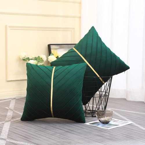 Fundas De Cojin Verde Esmeralda Con Franja Dorada 45x45cm