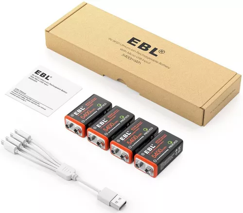 LP Baterías recargables de litio de 9 V, baterías de iones de litio de  larga duración de 600 mAh con estación de carga micro USB, paquete de 4