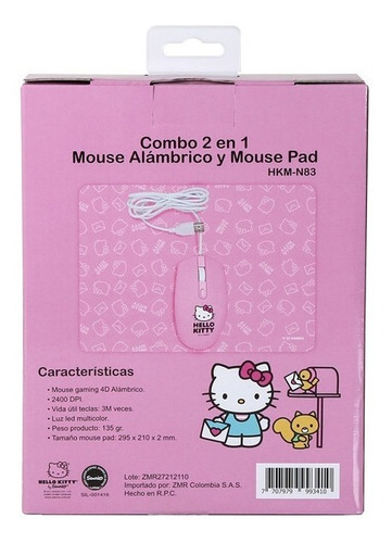 Imagen 7 de 10 de Mouse Para Computadora + Alfombrilla Hello Kitty Hkm-n83