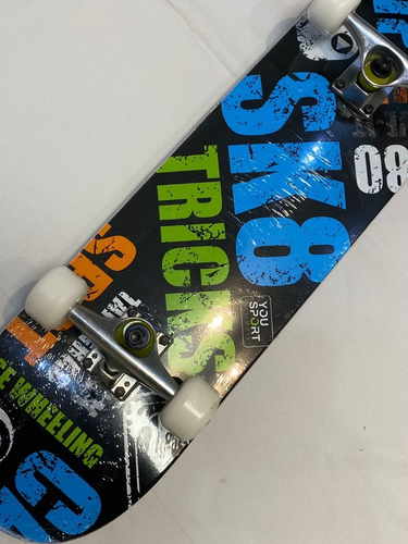 Skate Profesional Doble Cola Patineta Sk8 Y Casco Blanco Plata