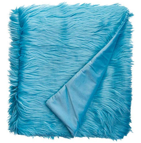 Faux Fur, Mongolian Long Hair Turquoise Throw Blankets,...