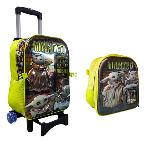 Kit Mochila Con Carro Lonchera Baby Yoda Star Wars Grogu Ruz Negro Impresion Vinil