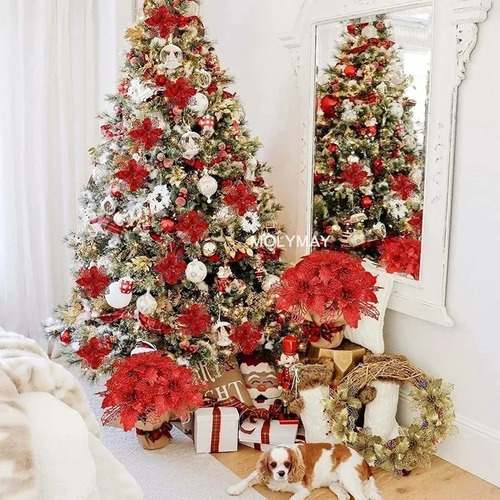 20 Pcs Flores De Navidad Con Clip Decoraciones Navideñas