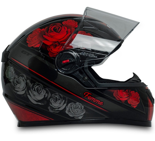 Imagem 4 de 5 de Capacete Narigueira Femme Preto Vermelho Viseira Camaleão
