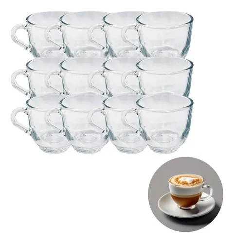 Kit 12 Xícara Pequena 150ml Para Café Chá Quente Vidro Forte Transparente Liso