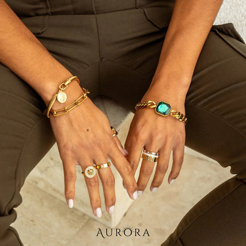 Anillo Triple Stackstone Aurora N° Romanos Gold Silver Dorado 8