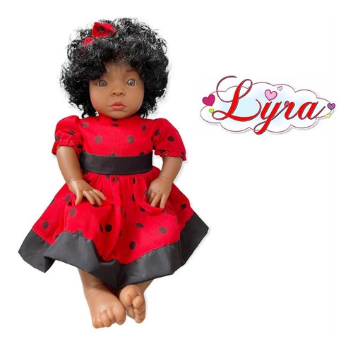 Bebê Reborn Boneca Negra Cabelo Cacheado E Vestido Infantil