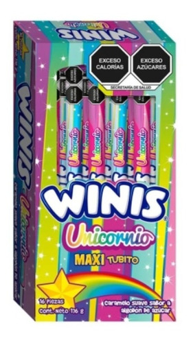 Caramelo Suave Winis Maxi Tubo Unicornio Algodón Azúcar 16pz