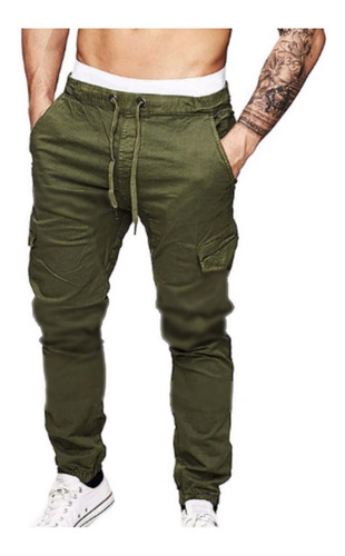 Pantalones Hombre Cargo Gabardina Bolsillos Jogger Moda 