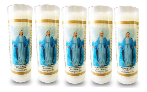 Kit 5 Velas Votiva 7 Dias Nossa Senhora Das Graças Pvc