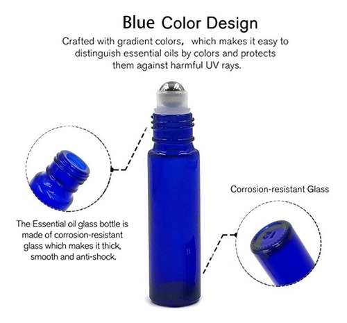 Imagen 5 de 6 de 20 Botellas Azules De 10ml Con Roll On De Acero Inoxidable +