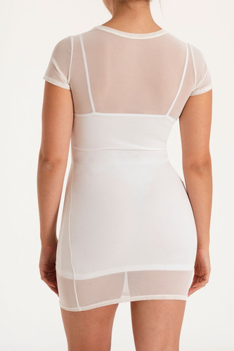 Imagen 3 de 4 de Vestido Mujer Corto Fiesta Noche Transparente Tul Y Modal