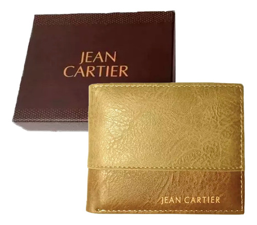 Billetera Hombre Jean Cartier Cuero Ecologico Tarjeta Color Caqui / Marron Claro