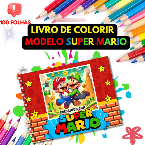 Livro De Colorir Mario Bros Capa Dura Com Desenhos Relaxamento, Combater O Estresse E Estimular A Criatividade! Presente Incrível Para Crianças E Adultos