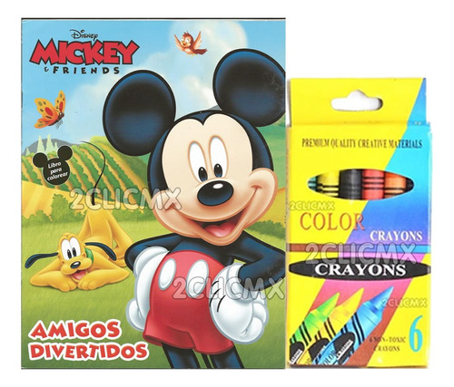 10 Libros Colorear 16 Pag Mickey Mouse + 10 Crayolas 6 Pz