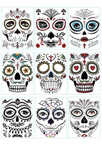 Dalin 9 Hojas De Tatuajes Temporales Del Dia De Los Muertos