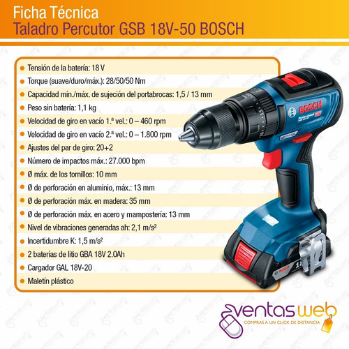 Imagen 7 de 8 de Taladro Percutor Atornillador Brushles Inalambrico Bosch Kit
