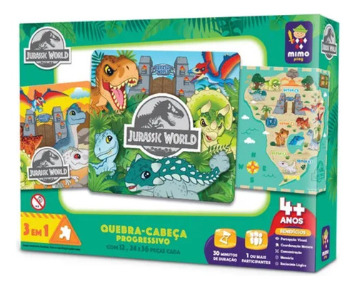 Quebra Cabeca Progressivo 12/24/36 Pc Jurassic Mimo