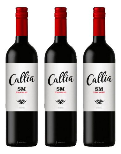 Kit 3x Vinhos Tintos Argentinos Callia Syrah Malbec