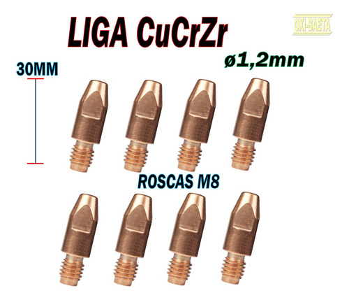 08 Pçs Bico De Contato 1,2mm Rosca M8 30mm *liga Cucrzr