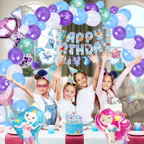 Número 6 Kit de Globos de Sirena para Decoración de Cumpleaños de Niños con Globos Metálicos