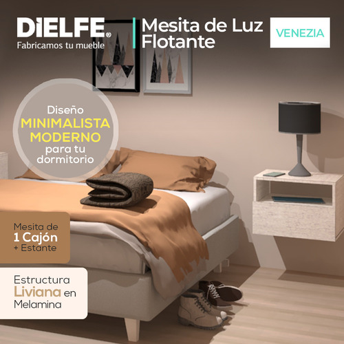 Mesa De Luz Flotante Mesita 1 Cajon Vintage