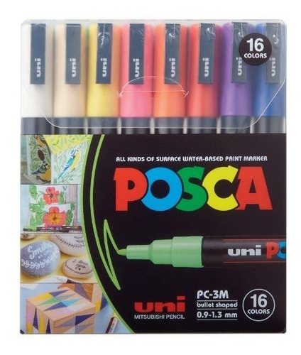 Marcador Uni Posca Pc3m Pack 16 Colores Brillantes No Pastel