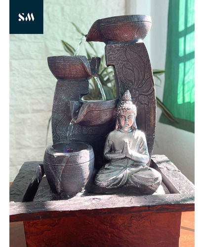 Fuente De Agua Buda Plateado Vasijasx4 Zen Meditacion