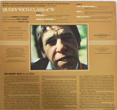 Buddy Rich - Class Of ´78 - Importado Stereo - Jazz Lp (Usado)
