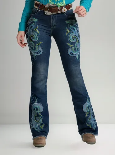 Calça Jeans Feminina Bordada Tres Tambores Bill Way Rodeio