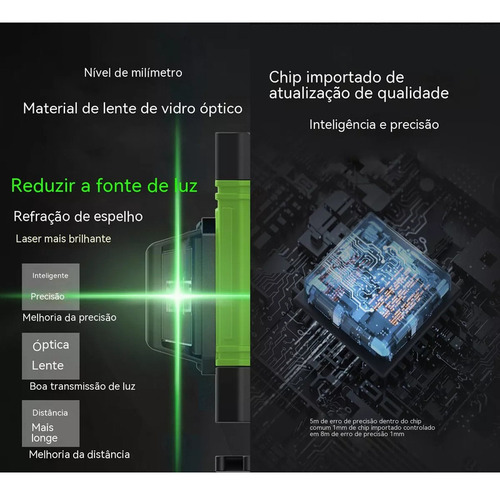 Nível De Laser: 8 Linhas, Verde, 3d, Autonivelamento Recarre