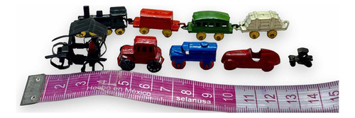 2 Antiguos Sets Mini Tren Y Autos Juguete Fierro Japón 1960s (Usado)