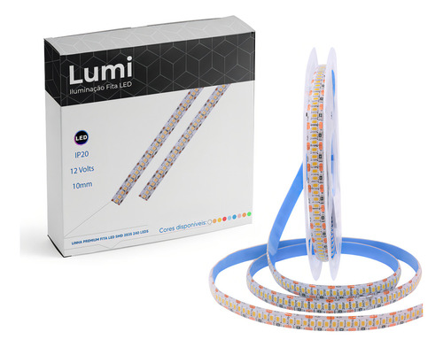 Fita Led 2835 5m 240 Smd/m 12v Ip20 Cor Da Luz Branco Quente Com Fonte Lumi