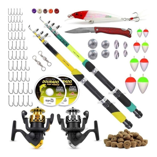 Kit De Pesca Completo 2 Varas Tel E 2 Molinetes + Acessórios