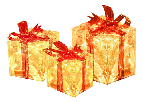 A*gift Caja De Regalo De Navidad Con Luz Led, Paquete De 3