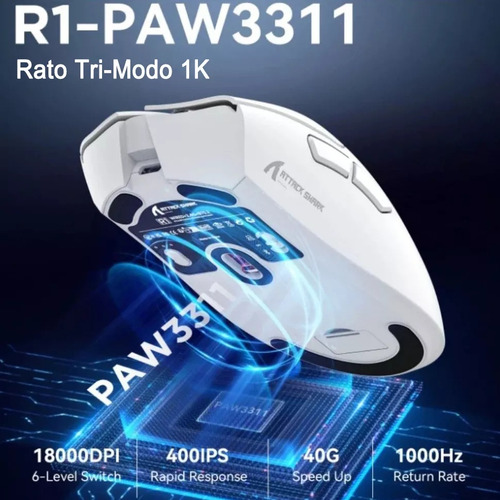 Para Mouse Para Jogos Attack Shark R1 De 18.000 Dpi,