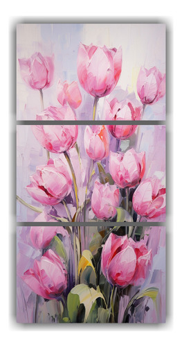 75x150cm Cuadros Concepto Urbano Tulipanes Rosas - Set De 3