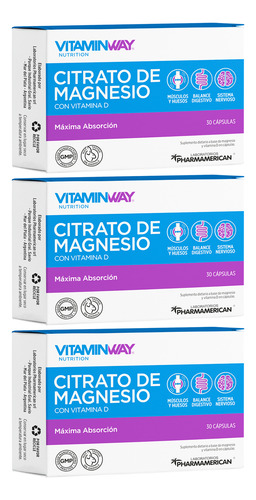 Vitamin Way Kit X3 Cajas Citrato De Magnesio Vitamina D X30