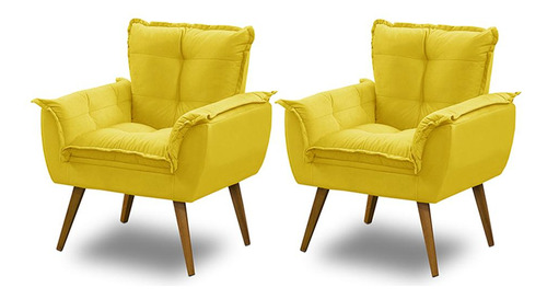 Kit 2 Poltronas Para Sala Decorativa Opala Suede Adonai Cor Amarelo