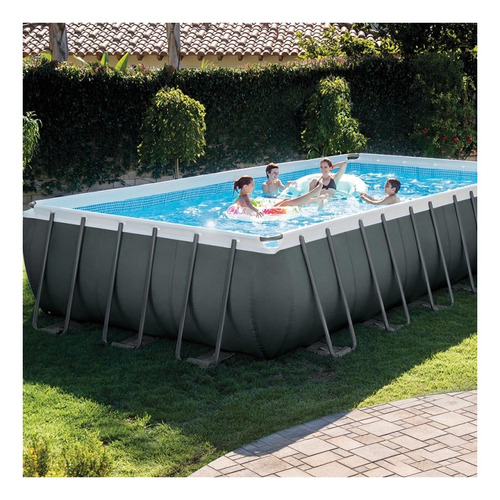 Piscina estructural rectangular Intex 26364 con capacidad de 31805 litros de 732cm de largo x 366cm de ancho gris oscuro diseño mosaico