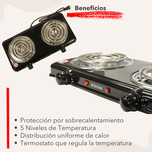 Parrilla Electrica Antiadherente Estufa 2 Quemadores Inox Negro
