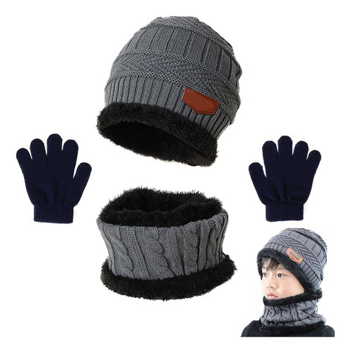 Juego De 3 Piezas De Gorro Y Bufanda For Niños, Cálidos, Te