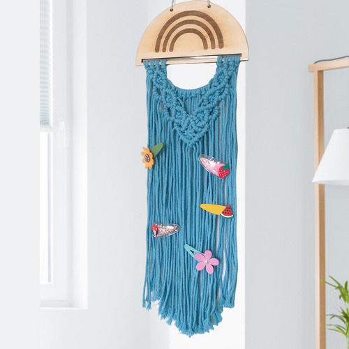 Macrame Hair Bow Holder Hecho A Mano Colgando Pinzas Azul