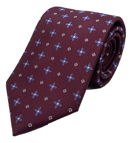 Corbata Seda Diseño Flor Burdeo 8cm 996