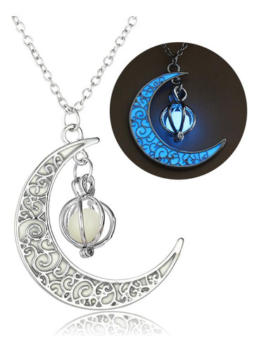 Collar De Orbe Y Luna Creciente De Plata Que Brilla En La Os