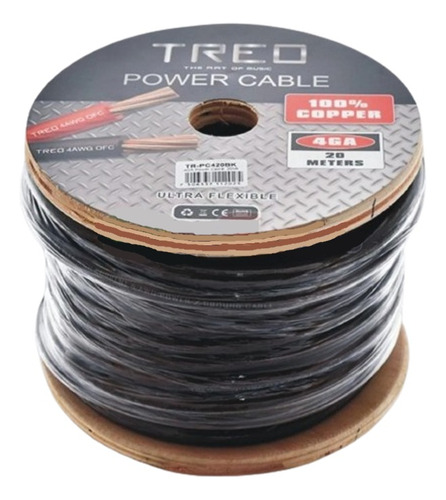 Cable De Corriente Calibre 4 20mt 100% Cobre Treo Tr-pc420bk