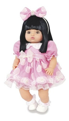 Boneca Anjo Addara Pink Poa Com Falas Vinil Vestido Grande