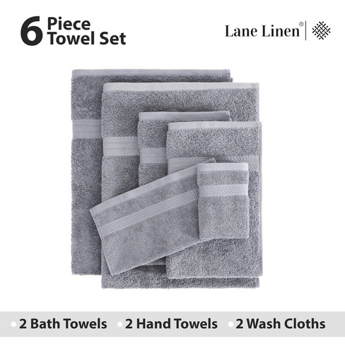 Juego De Toallas De Baño Lane Linen, Color Gris, 100% Algodó